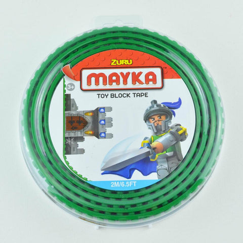 Zuru Mayka Toy Block Tape - Green - 2M/6.5ft - 2 Stud Cut Shape Stick Build ReUse