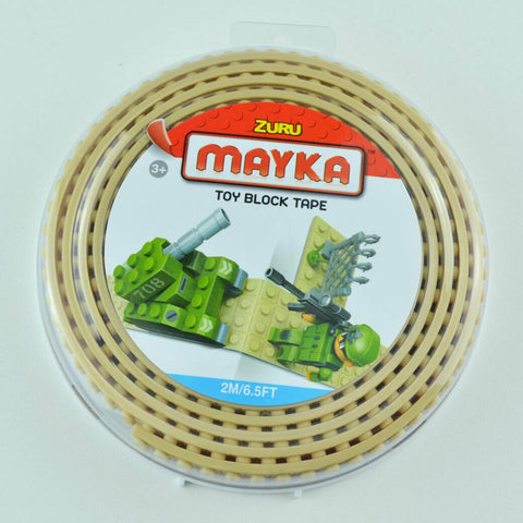 Zuru Mayka Toy Block Tape - Tan - 2M/6.5ft - 2 Stud Cut Shape Stick Build ReUse